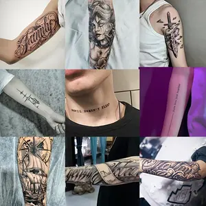 9 types of large herbal tattoo stickers, including floral, letter, Medusa, dagger, sailboat, wolf elements, lasting 7-15 days, waterproof and wear-resistant, realistic effect, suitable for those who are afraid of pain and don't want tattoos