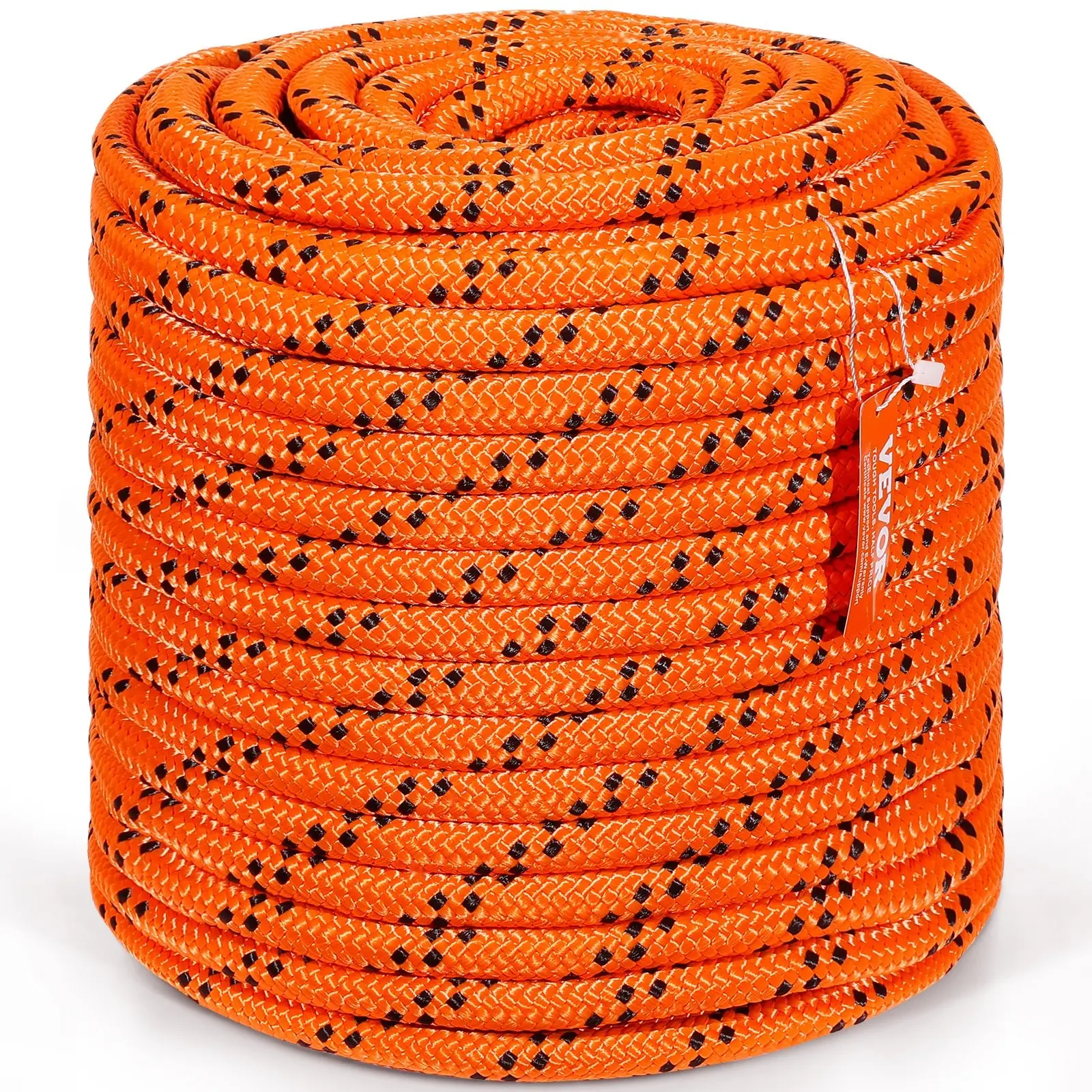 Double Braided Polyester Rope, 3/4 Inch Diameter By 220 Feet, 24 Strands, 20000 LBS Breaking Strength, Outdoor Arborist Rigging Rope For Rock Climbing, Hiking, Camping, Swing, Rappelling, Rescue, Orange/Black