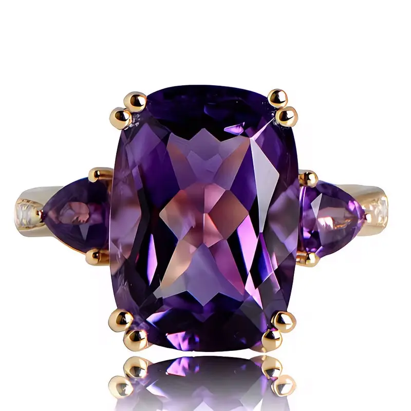 Elegant Art Deco-style women's ring, 14K gold-plated cocktail ring set with synthetic amethyst
