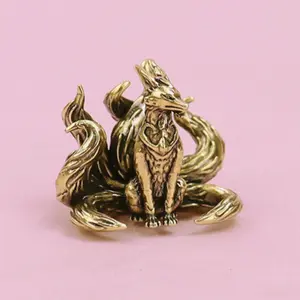 Seven-Tailed Fox Brass Craft Ornament, Desktop Decoration Gift, Unique Table Decor, Handmade Home Accent, Perfect Present Idea, Decorative Figurines, Animal Design