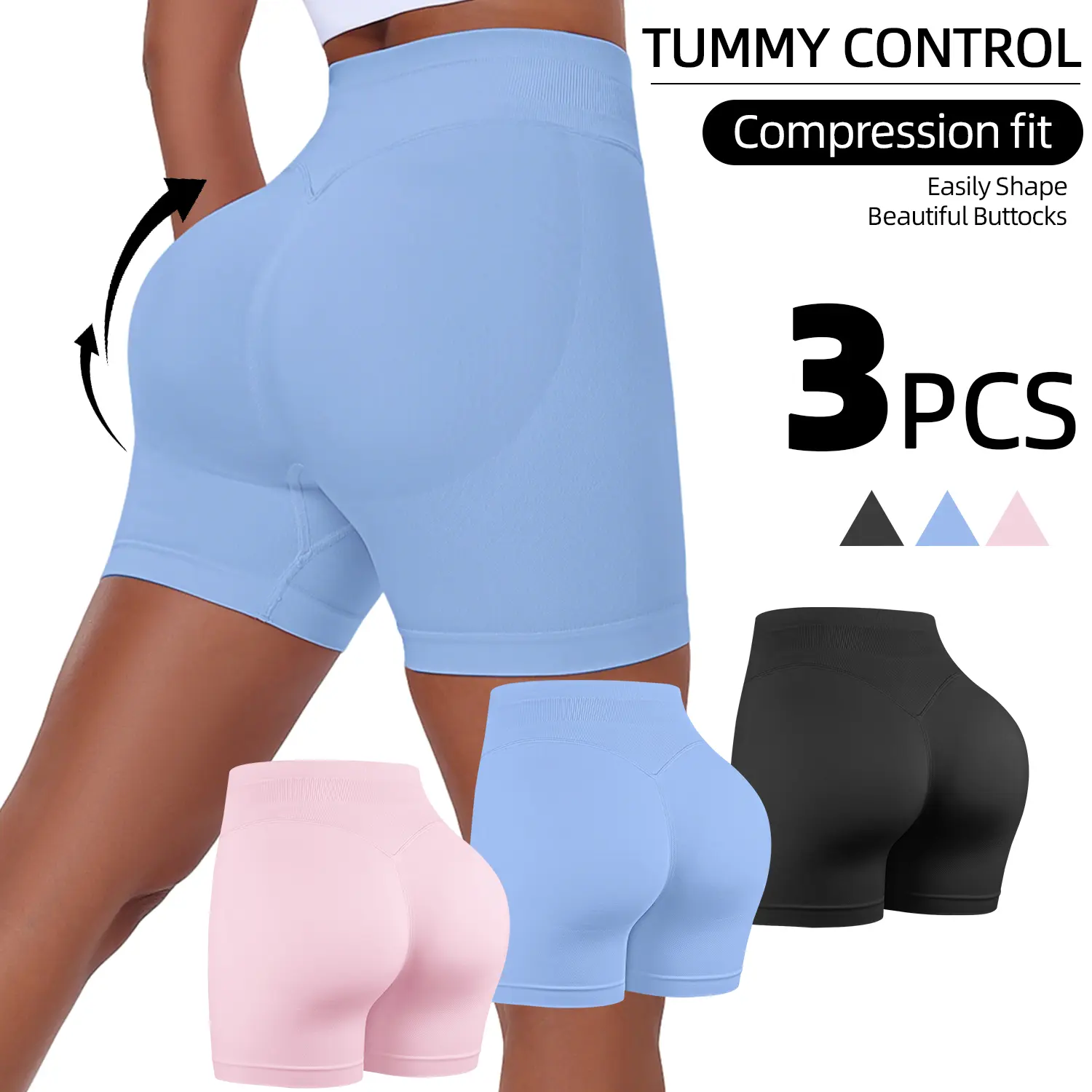 Women’s Active 3-Pack High-Rise Seamless Butt-Lifting Scrunch Bum Shorts - Nylon, Body Shaping, Fit Stays Put During Reps, Universal Running & Yoga Base Layer