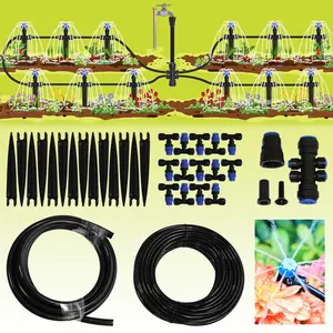 59ft Irrigation Kit Garden Watering System with 1/4'' 1/2" Hard Tubing Drip Emitters Quick Connectors for Efficient Lawn Care