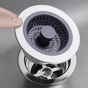 3-in-1 Kitchen Sink Strainer and Stopper - Durable Stainless Steel and ABS, Fits 3.5" Drains, Essential Bathroom Accessory, Drain Filter, Drain Cover, Drain Protector, Universal in Europe and America