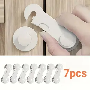 7-Piece Heavy-Duty Plastic Safety Lock Set, Tool-Free Adhesive Installation, Easy to Install, Ideal for Refrigerators, Cabinets, Kitchen Appliances,safety lock,child locks for cabinets and drawers,Keyless Home Cabinet Security Lock