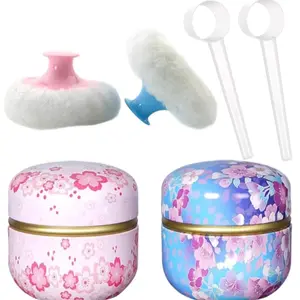 2 Packs Body Powder Puff and Container with 2 Packs Soft Puffs and 2 Packs Spoon for Home, Office, Car & Travel Use