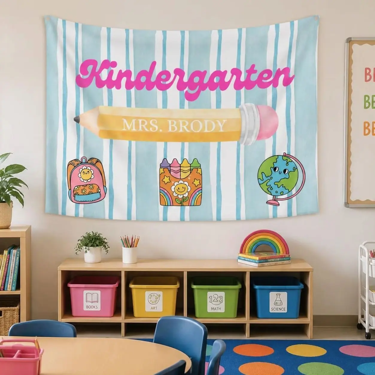 Personalized Classroom Tapestry | Custom Teacher Name Banner | Kindergarten, 1st, 2nd, 3rd, 4th & 5th Grade Decor