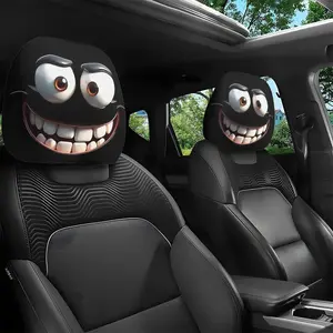 Funny Big Eye Smiling Cartoon Car Seat Headrest Covers, Long Travel & Daily Commute, Universal Design, Halloween Christmas Decorations, Car Accessories
