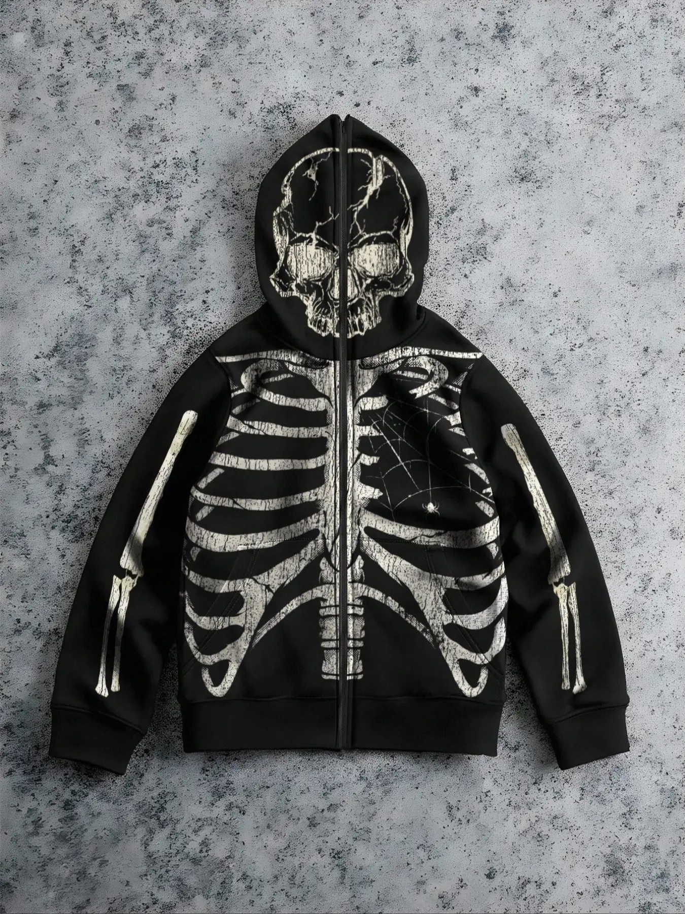 Men's Zip-up Jacket Día de Muertos Day of the Dead Halloween Hoodie Jacket with Fleece Lining Embroidered Letters Zipper Design Long Sleeve Loose Fit Fall & Winter Fashion