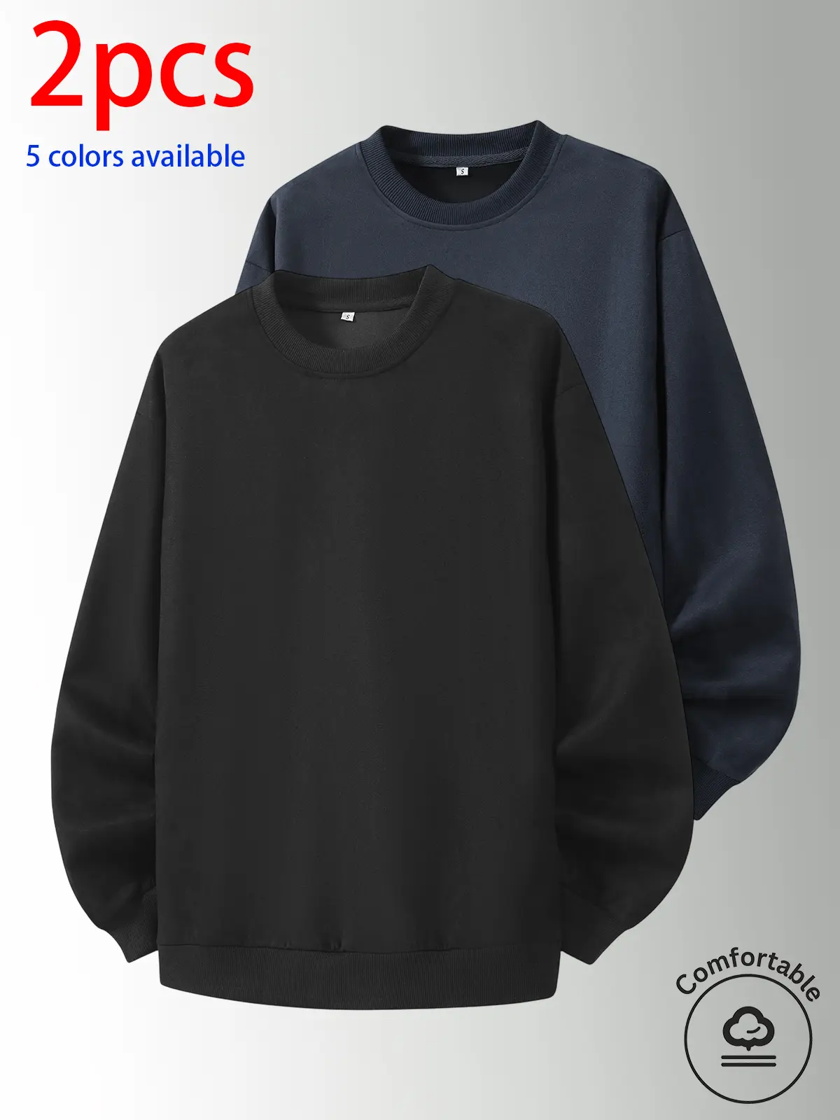 2-pack men’s crewneck sweatshirt, men’s long-sleeve sweatshirt, men’s pullover sweatshirt.Loose, comfortable fit; available in multiple colors. Versatile for home, everyday casual wear, outdoor sports, campus, work, and commuting; suitable for both men an