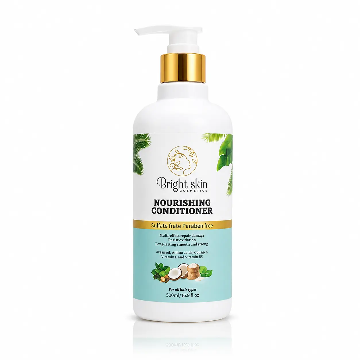 BRIGHT SKIN COSMETICS Coconut Hair Conditioner, Lightweight Anti-Frizz Smoothing Treatment for Daily Haircare, Hydrating Formula for All Hair Types, Unisex, Gentle, 500Ml, Cream, Lightweight Cream, Daily Easy Use, Hair Cream, Moisture