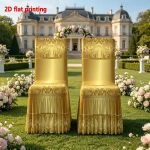 2/4/6 PCS, 2D Printing, Golden Pattern Printed Stretch Chair Covers, Stretch Chair Slipcovers, 100% Polyester. Suitable for restaurants, hotel meetings, weddings and VIP decoration. Reusable after washing