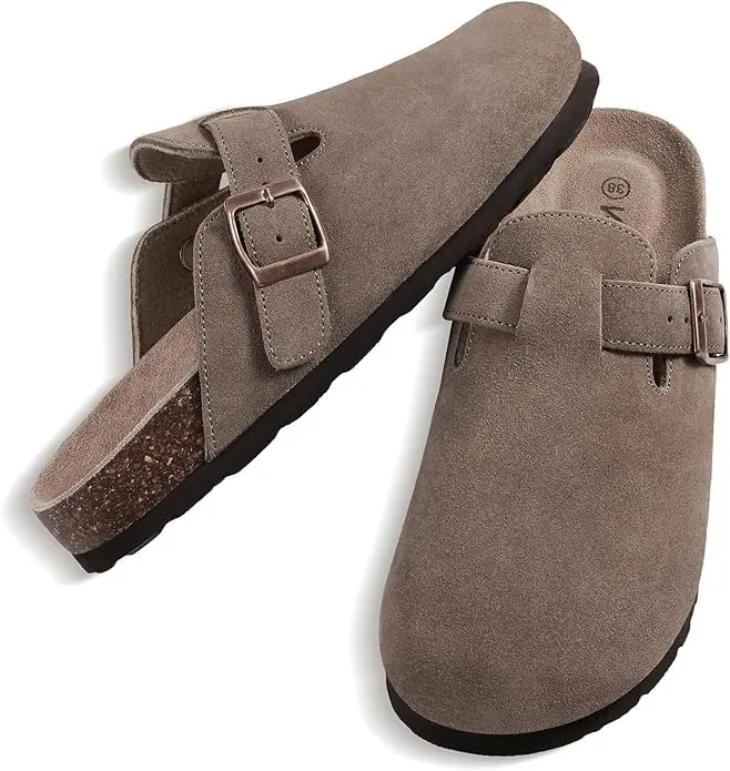 KIDMI Women's & Men's Genuine Suede Clogs Round Toe Sandals Leather Mules Potato Shoes with Arch Support for Casual Wear