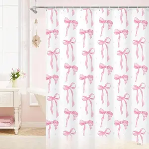 Cute Bow Shower Curtain, 70.9x70.9 Inch Aesthetic Bowknot Design, Modern Minimalist Style for Bathroom Decor, Shower Essentials