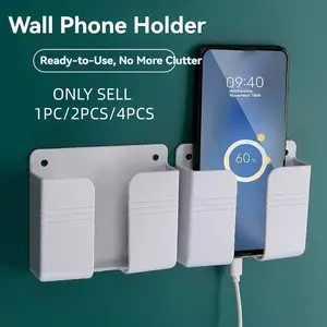 Wall Mounted Phone Charging Holder, Punch Free Phone Charging Storage Box, Remote Control Storage Box, Home Organizer for Living Room Bedroom, Stand, Cell Phone Mount, Smartphone Holder
