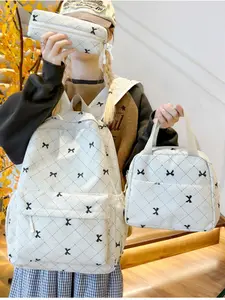 2026 New Korean Style Bow Print Trendy Backpack Set, Student Book Bag, Handbag, Pencil Case, Large Capacity School Bag Set, All Seasons