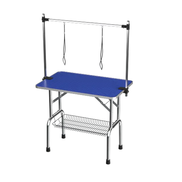 Professional Pet Grooming Table 36-46" for Dogs & Cats – Heavy Duty with Adjustable Arm & Safety Clamps, Non-Slip Rubber Mat, Stainless Steel Legs, Tool Basket, Easy-Clean Surface