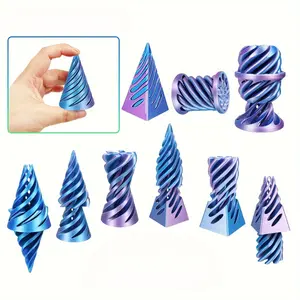 3-Piece 3D Printed Colorful Spiral Tower Decorative Figurines, Three-Dimensional Desktop Ornament, Anxiety Relief, Office or Party Gift, Modern Home Decoration, Interior Decoration Accessories, Home Decor Statue