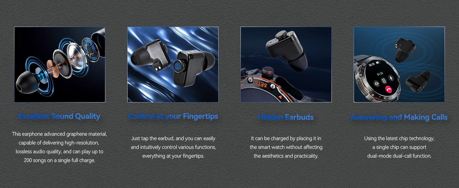 Smart Watch for Men with Earbuds, 2 in 1 Wireless Calling Smartwatch Can Answer & Make Calls, IP67 Waterproof, 100+ Sports Modes, Massive Dials, Practical Functions & Notification Alert, Compatible with iOS Android, Perfect Gifts