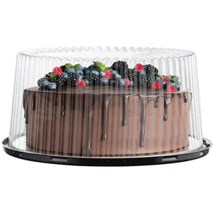 10-11" Plastic Disposable Cake Containers Carriers with Dome  and Cake Boards | 5 Round Cake Carriers for Transport | Clear Bundt Cake Boxes Cover | 2-3 Layer Cake Holder Display Containers