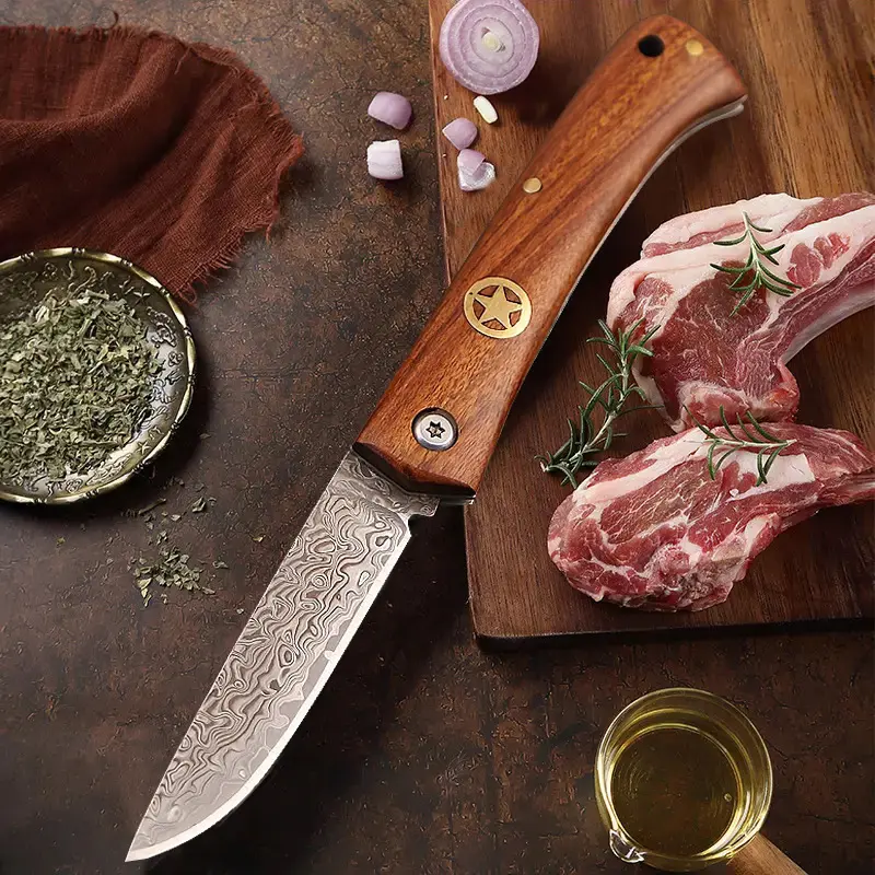 Multifunctional Outdoor Damascus Steel Knife - Corrosion Resistant, High-Toughness Chef’s Blade, Comfortable Lightweight Solid Wood Ergonomic Grip, Outdoor Camping Tool, Ideal Holiday Gift, Lightweight Grip