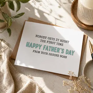 Whimsical Father’s Day Greeting Card - "Nobody Gets It Right The 1st Time" Joke Dad Gift Card with Custom Message, Handwriting Option (Office Stationery Supplies), Custom Message Card, Handwriting Greeting Cards