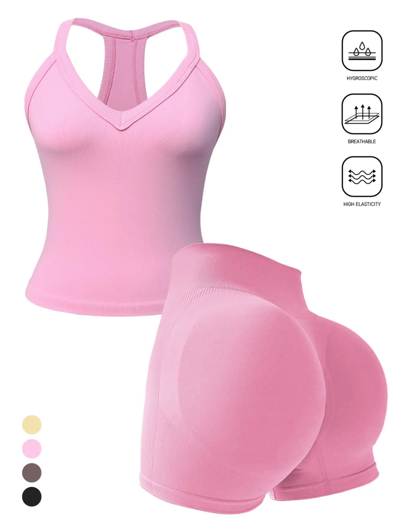 Women's Sporty Backless Set, V-Neck Tank Top & High-Waisted Shorts, Slim-Fit and Quick-Dry, Yoga & Running Workout Gear, Breathable Sports Set, Fitness Activewear, Athletic Sportswear, Athletic Sports Clothing