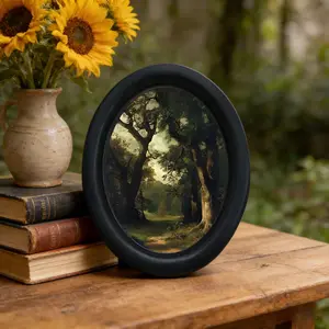 Vintage Forest Path Oval Artistic Decorative Painting, European Classical Landscape Oil Painting, American Country Style Wall Art, French Retro Wallpaper Decoration, Classic Prints