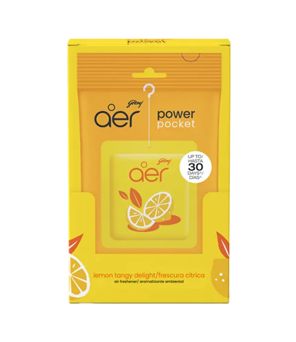 Godrej Aer Power Pocket Lemon Tangy Delight Lemon Sour Sachets - Home Fragrance Freshener with Long-Lasting Scent & Aroma, Pack of 6, Refreshing Sachets, Natural Lemon Sachets