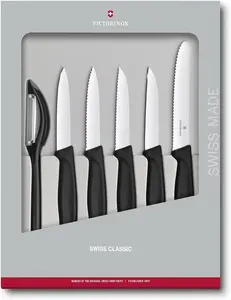 Victorinox Swiss Classic Kitchen Knife Set 5 Pieces - Paring Knives Utility Knife Carving Knife and Bread Knife - Black Multiple