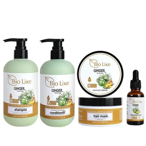 BIO LIKE Ginger Rosemary & Aloe Vera Hair Care Set | Hydrating & Nourishing Hair Routine | Shampoo Conditioner Mask & Oil