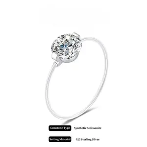 #31 1-2CT Moissanite Enhanced Nylon Thread Band vvs Synthetic Moissanite Rings in 925 Sterling Silver Invisible Ring