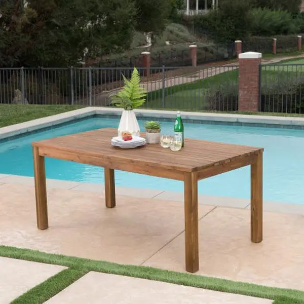 Extendable Acacia Wood Outdoor Dining Table - Teak Finish Rectangular Patio Table, Weather-Resistant Slatted Top, Adjustable Length 65.75"-85.43" for Backyard Garden