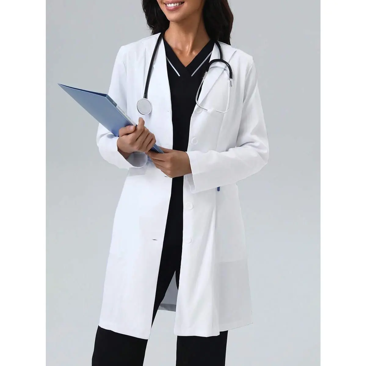 Cimmuovere Women's White Sailor Collar Lab Coat Regular Fit Long Sleeve 100% Polyester Uniform Jacket with Button Front & Pockets for Medical Use Casual Workwear