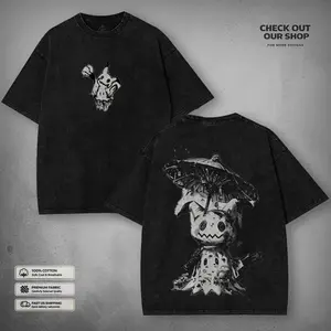 Mimikyu - PKM Grunge Aesthetic Washed T-shirt, 90s Vintage Anime Streetwear Tee, Unisex Heavyweight Cotton T-shirt for Anime Fans