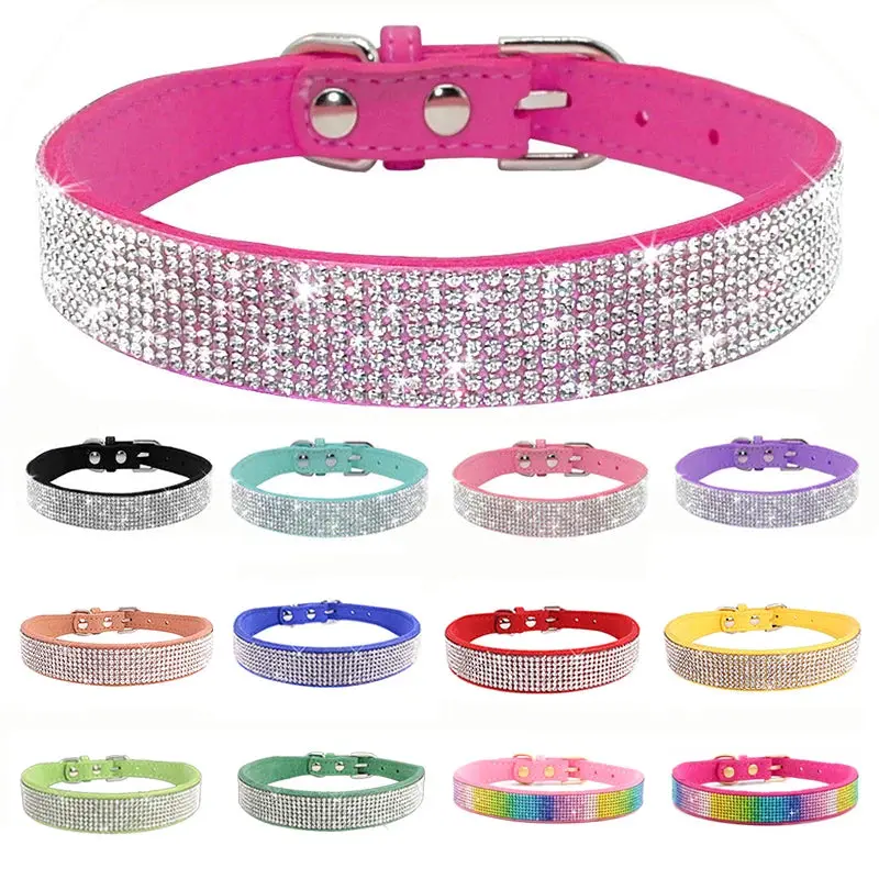 Glamorous Rhinestone Leather Pet Collar - Crystal Gemstones, Glitter Stones, Luxury Look, Multi-Size Options, Secure Fit, Zinc Alloy Buckle for Dogs & Cats