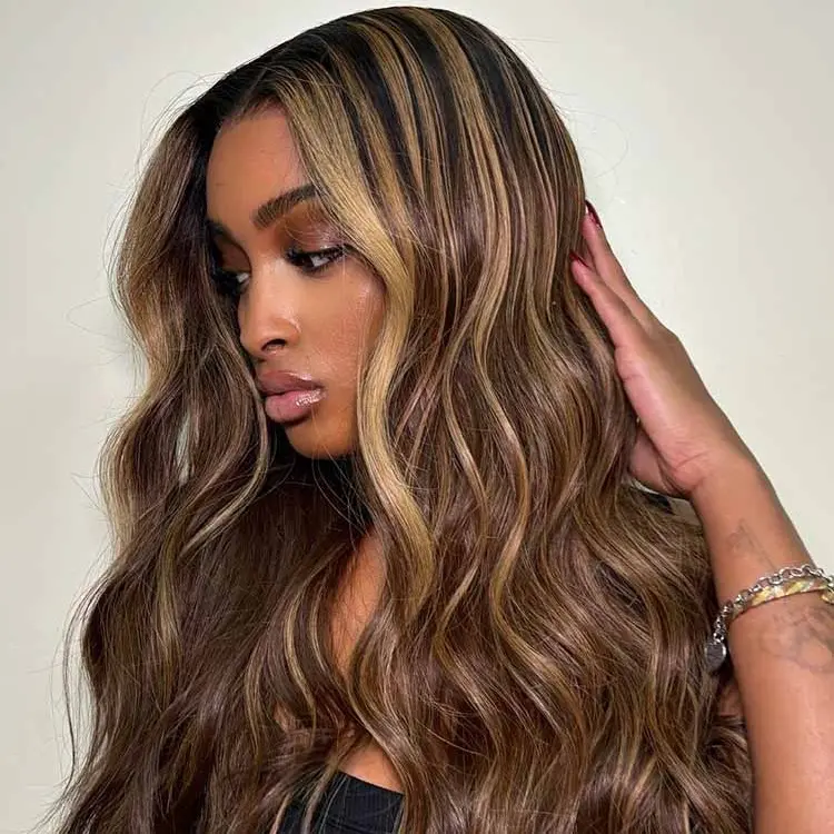 AliPearl Female Glue-Free Human Hair Lace Closure Wig, 5x7 Closure, 4/27 Dark Brown with Honey Blonde Highlights, Deep-Body Wave, Pre-Plucked with Baby Hair, Pre-Bleached #SummerFinds, Wigs, Glueless Human Wigs, Deep Wave