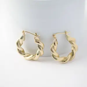 Chunky Twisted Hoop Earrings 14K Gold Plated 4mm 25mm Elegant Jewelry for Women Lightweight Comfortable Everyday Wear Special Occasions