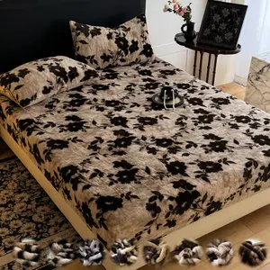 Luxury Faux Rabbit Fur Leopard Tiger Butterfly Bedding Set, Soft Warm Sheet and Pillowcase, All-Seasons, Bedroom Dorm Sofa Guest Room, Bed Sheets Set, Bedsheet