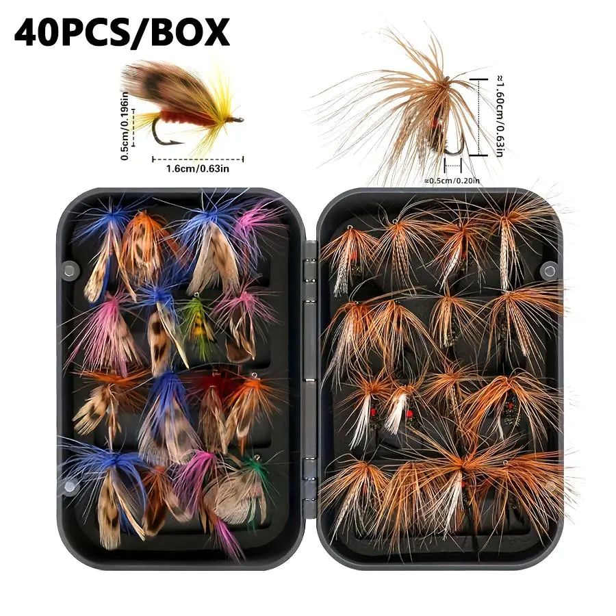 40-Piece Fly Fishing Lure Set with Mixed Butterfly and Insect Hooks, Ideal for Bass and Trout Fishing, Outdoor Fly Tackle, Fishing Lure Kit, Fishing Equipment, Artificial Fishing Lure