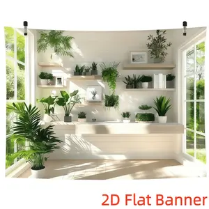 Summervibes 1PC 2D Flat Custom Polyester Backdrop - Indoor Green Plants Themed Wall Decoration, Reusable Natural-Look Tapestry, Home Balcony Hanging, Party Supplies