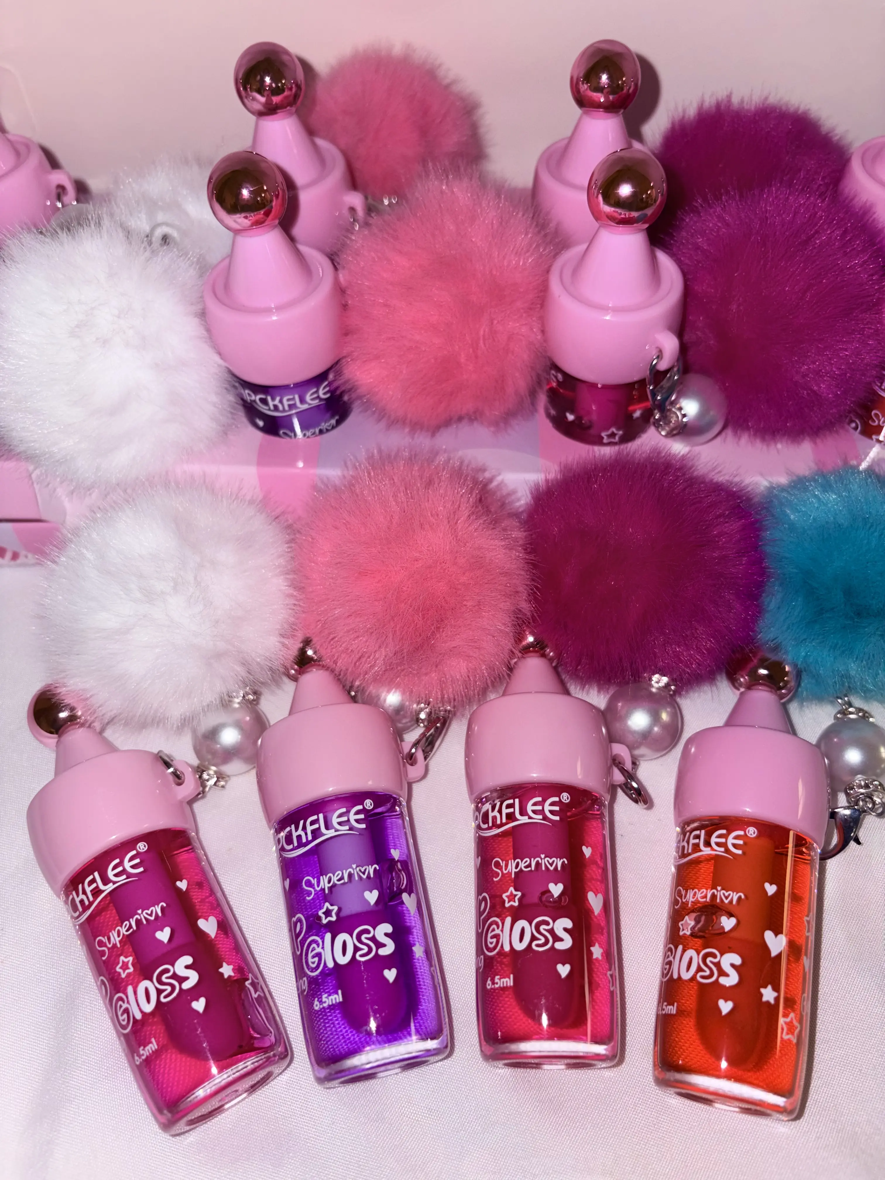 Lip Gloss Pom Keychain