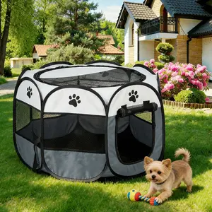 PAWGIANT Dog Playpen Cat Tent Puppy Playpen, Pop-Up Enclosure Dog Cage Foldable Pet Exercise Pen Indoor Outdoor Travel Camping Use, Brooder with Cover, Mesh Breathable Small Animal Playpen Pe, Grey