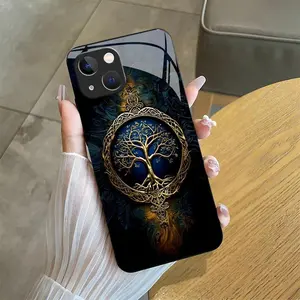 Suitable for [iPhone 14 Plus] high-end phone case🤩， high-end patterns，blue and gold tree of life pattern new black phone，drop-resistant and fingerprint-proof YM99