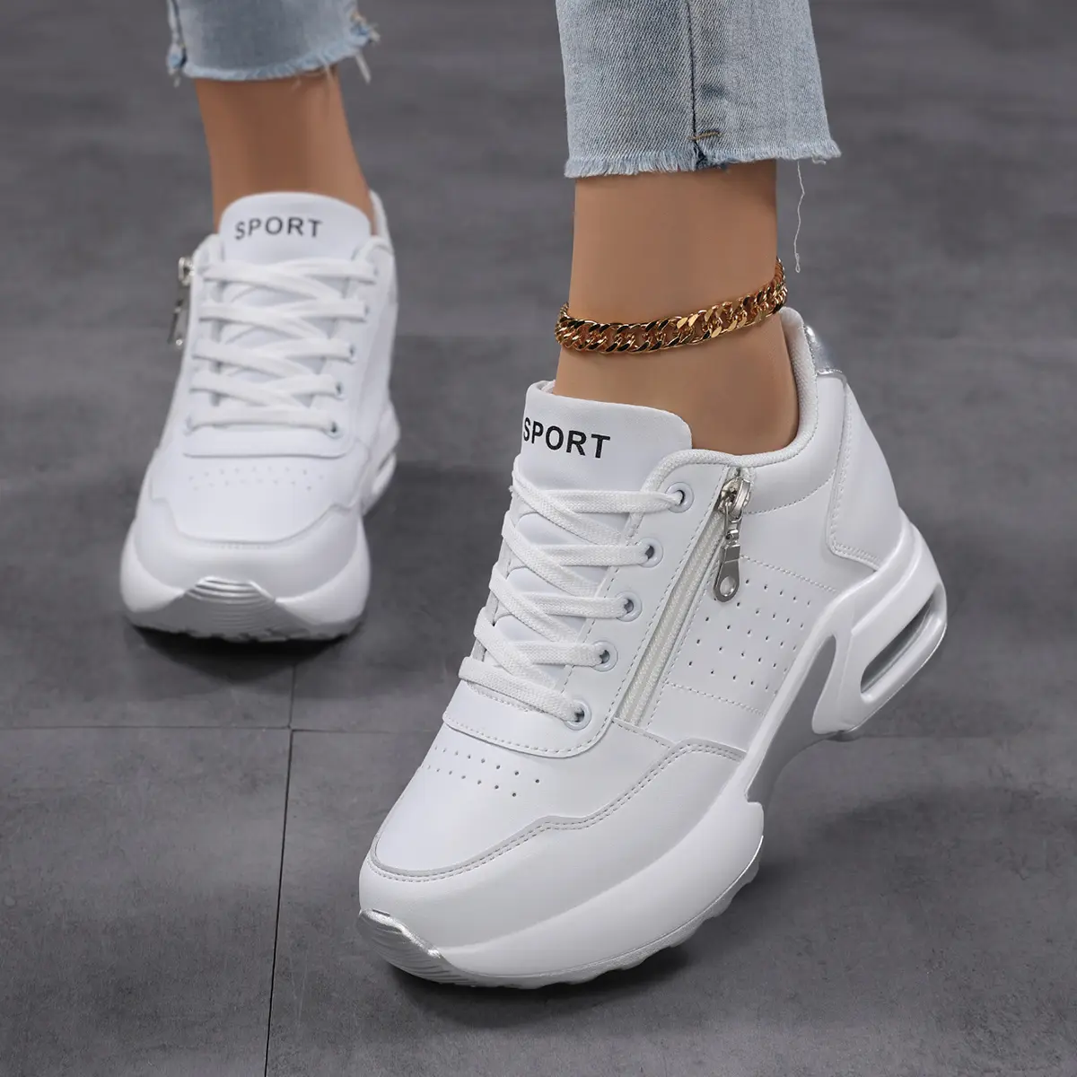 Sosenfer 2026 Women's zippered low-top sports casual shoes, non-slip, waterproof, wear-resistant, Women's Sneakers, comfortable and breathable, daily sports shoes, popular casual shoes, street fashion, thick-soled height-increasing shoes,JH.1012