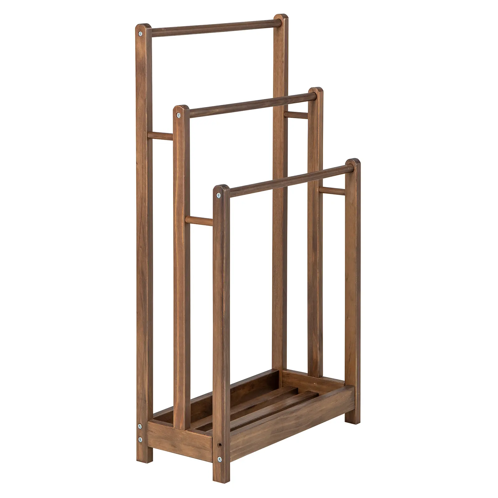 COSTWAY Freestanding 3-Bar Hand Towel Rack, Rustic Brown Bathroom Towel Drying Stand with Bottom Storage Shelf