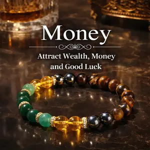 Money Bracelet with Black Onyx and Tiger's Eye - Luck Bracelet - Attract Wealth, Abundance and Prosperity for Women & Men Birthday Jewelry Gifts for Friends