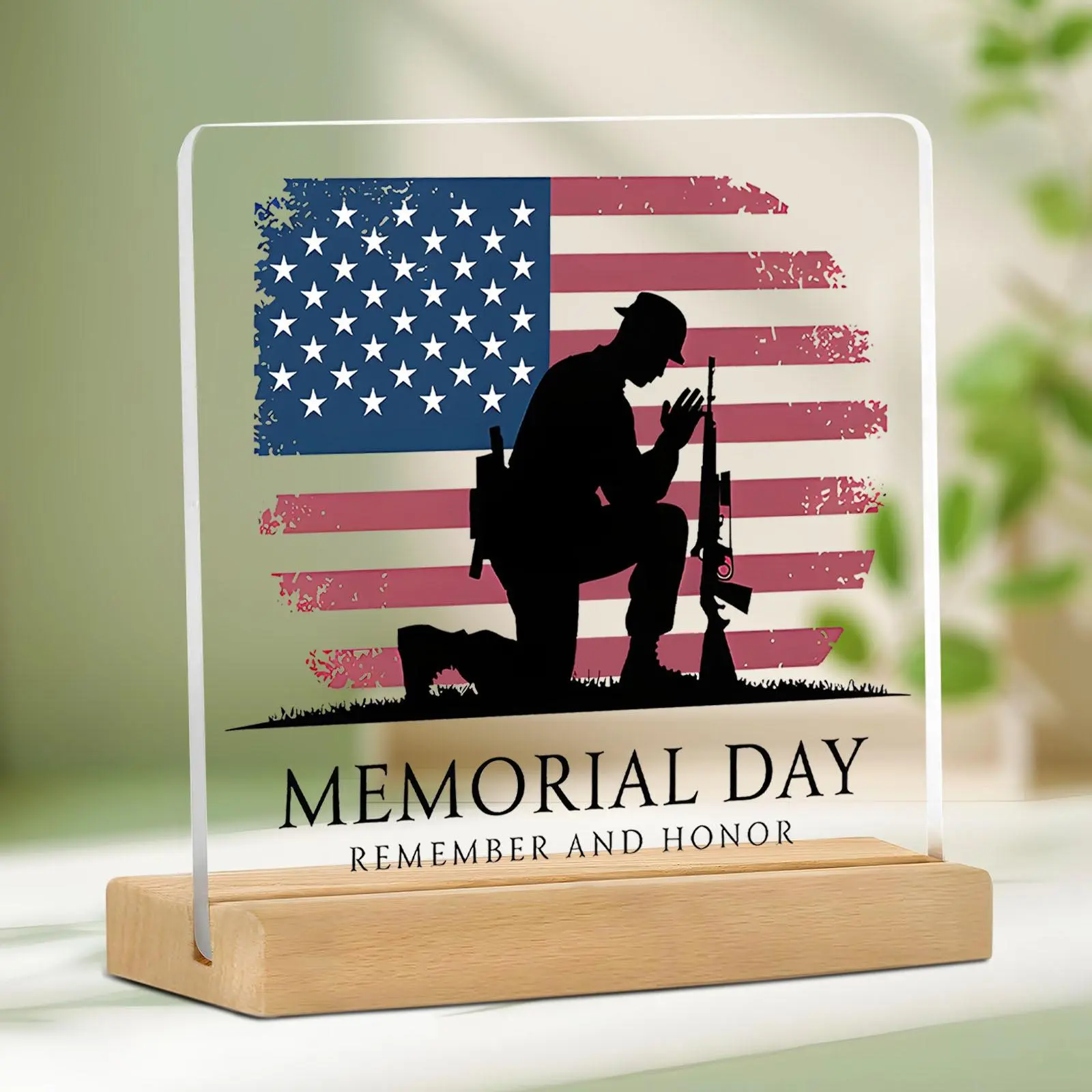 Veteran Memorial Day Desktop Plaque, Wooden Base Clear Acrylic Plaque, Home Decor for Living Room Bedroom Office, Gift for Veteran, Signs
