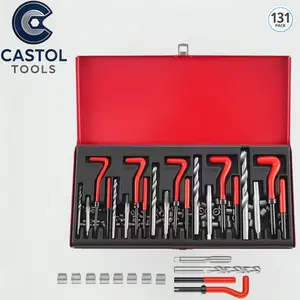 131-Piece Thread Repair Kit, Tap and Die Set, Broken Screw Remover, Handheld Tool, High-Speed Steel, Metric, Includes Storage Box, Heavy Duty Kit