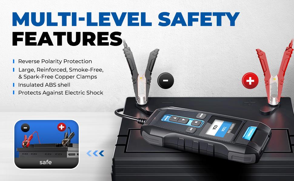 Car Battery Tester 12V 24V 100-2000CCA Lead-Acid Battery, TOPDON BT300P Alternator Tester, Load Tester, with Built-in Printer, Spark Free Metal Clamps, Automatic Reverse Polarity Protection