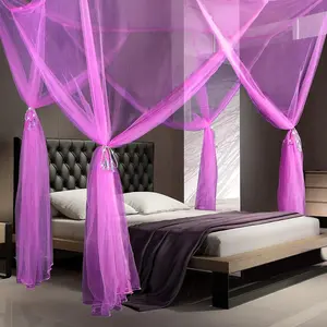 4 Corner Post Net Bed Curtains Large Netting Bedroom Decoration Curtains with 4 Pieces Tassel Pendants for Full Queen King Size Bed(Purple)